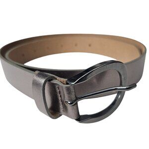 Express Champagne Silver Leather Belt Gray Buckle Womens Medium 32"